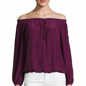 Ramy Brook Jill Off The Shoulder Lace Up Long Sleeve Blouse